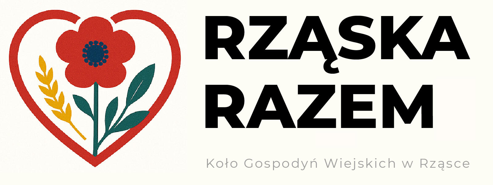Koło Gospodyń Wiejskich „Rząska Razem” – tradycja, integracja i działania na rzecz mieszkańców. Warsztaty, wydarzenia i wspólne Logo KGW Rząska Razem – czerwony kwiat, liść i kłos zamknięte w czerwonym sercu